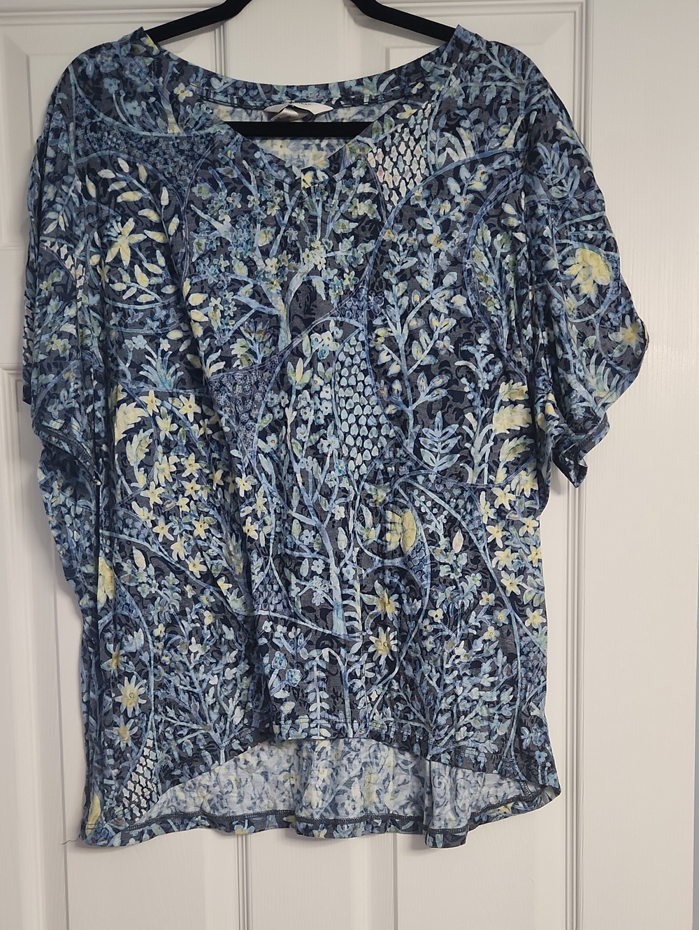 CJ Banks Navy Floral Short-Sleeve Top with Light Blue Accents